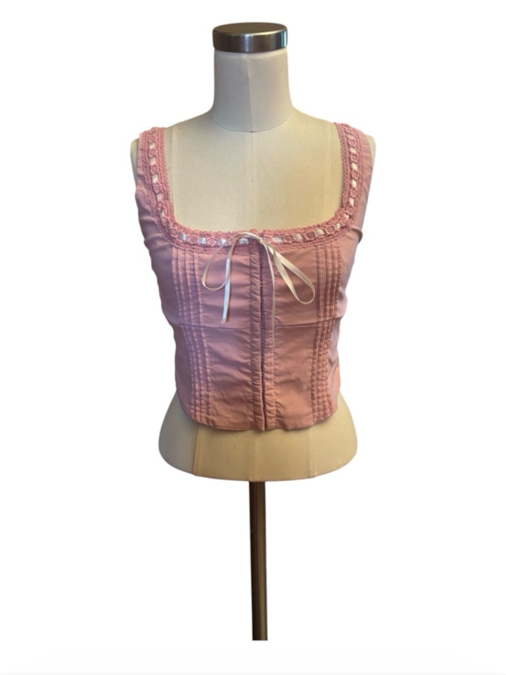 2Bella | Pink Lace Detailed Satin Ribbon Tie Fitted Corset | Y2K Fashion Japan M